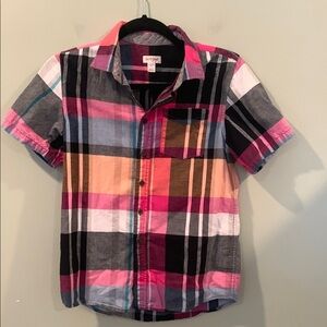 Cat & Jack Pink Black Plaid Short Sleeve Button Down Shirt Boys Large 12/14